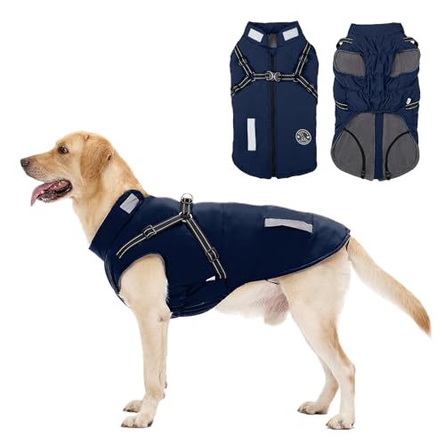 Manteau Chien avec Harnais Intégré, Manteaux d'hiver pour Chien Chaud en Polaire Impermeable, Veste Hiver avec Réfléchissante pour Petits, Moyens et Grands Chiens