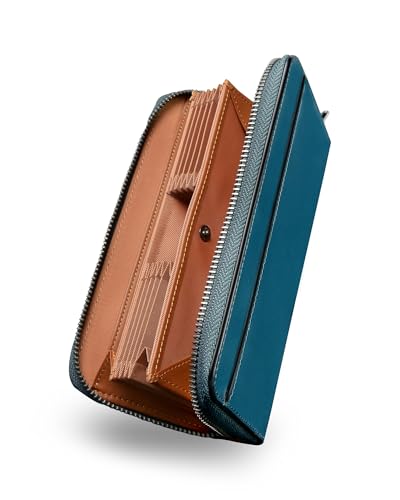 財布 メンズ 長財布 栃木レザー 本革 ボックス型の小銭入れ 大容量 カード縦入れ カード16枚 YKKファスナー 通帳ポケット 一流の革職人が作る 紳士 ビジネス 金運 (ブルー)