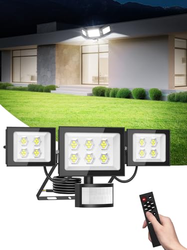 Security Lights Outdoor Motion Sensor 50W,5000LM Flood Light with Remote Control,6500K Daylight White Floodlight with Sensor,IP66 Waterproof PIR Security Lights Outdoor for Garden Garage Porch