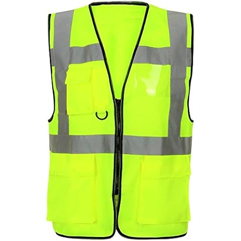 HuntaDeal Hi Viz VIS Vest Executive High Visibility Reflective Waterproof Workwear Security Safety Wear Warm Gilet Waistcoat Waist Coat Vest (Small, Yellow) Cover