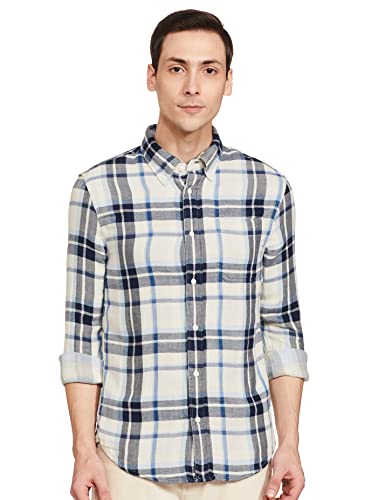Image of Marks & Spencer Mens Checkered Cotton Collared Neck Relaxed Fit Overshirt