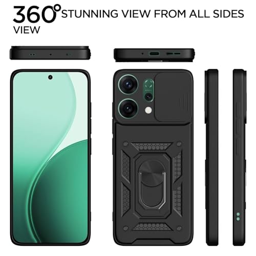 Image of Luxe Back Cover for Oppo Reno 14 5G | D10 Tough Armor Case | Sliding Camera Shield | 360 Protection | Kickstand Ring Holder | Military-Grade Shockproof Bumper Case