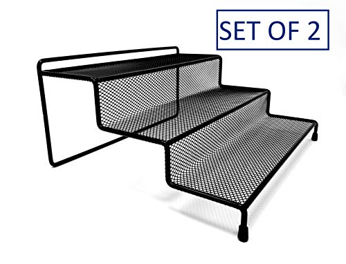 Set of 2 Spice Rack Cabinet Organizers - Unum 3-Tier Black Spice Organizer