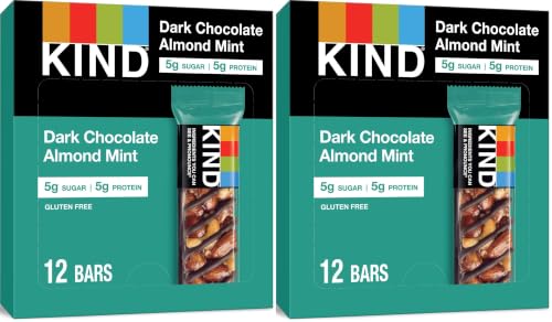 KIND Nut Bars, Dark Chocolate Mint, Healthy Snacks, Gluten Free, Low Sugar, 5g Protein, 12 Count (Pack of 2)