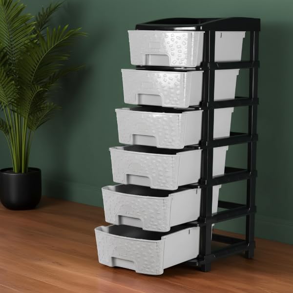 Image of KITCHIVO Plastic Modular Drawer Storage Chest Of Drawers Organizer Storage Box, Large Stomo Racks For Multipurpose Anti-slip Shoes Organizers (Grey, 6 Layer)
