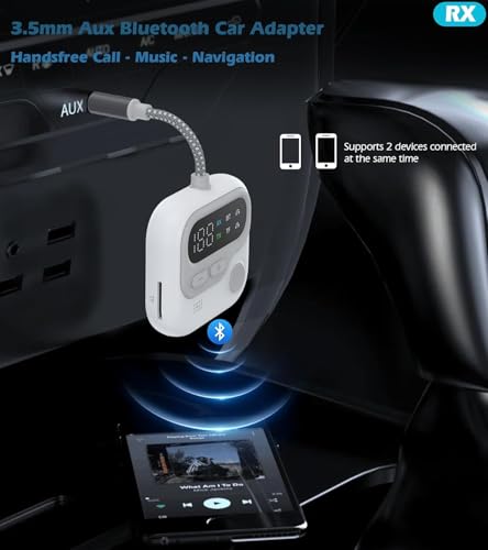 Image of Tobo Bluetooth Transmitter Receiver, Airplane Bluetooth 5.4 Adapter Support Linking 2 Devices,Wireless Audio Adapter with Screen for in-Flight TV /PC /Car /Home Stereo /Speaker, Volume Control TD-1483WA