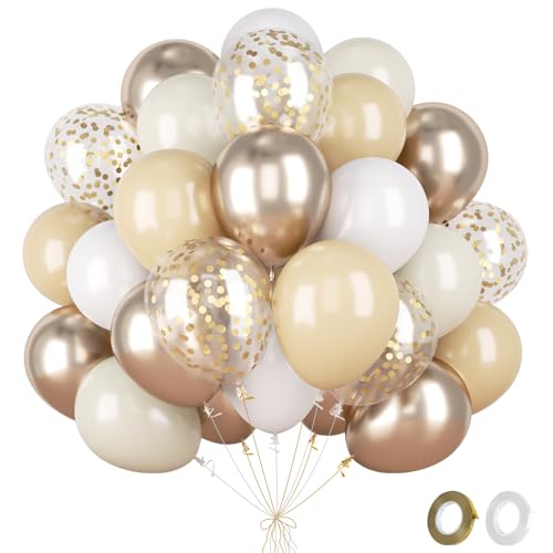 Fairymaiden Ballon D'or et Blanc- 60 Pièces Doré Beige Blanc Ballon Avec Confettis Ballons, Ballons Helium Pour Decoration Anniversaire Mariage Baby Shower...