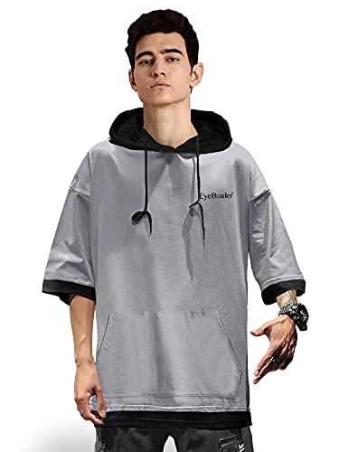 Image of EYEBOGLER Men's Trendy Hooded Neck Half Sleeves Solid T-Shirt