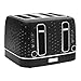 Haden Starbeck 4 Slice Wide Slot Stainless Steel Toaster with Adjustable Browning Control & Non-Slip Feet, Black & Chrome