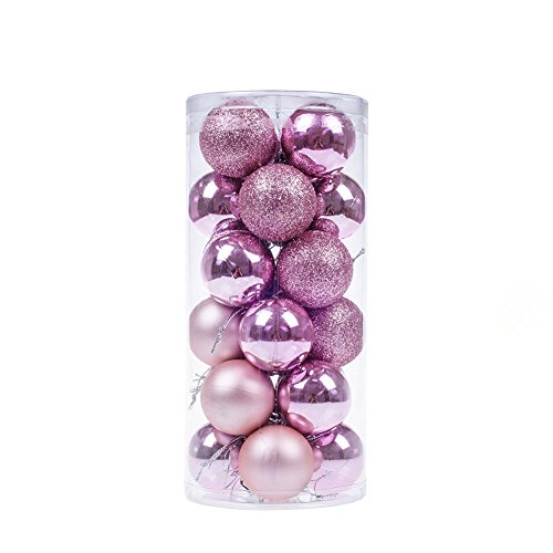 Labellevie 24 Pcs Adornos árbol de Navidad Decoraciones de Inastillables Bolas de árbol de Navidad Ornamento Colgante para el Festival, Boda, Decoración de Fiestas 40mm Rosa