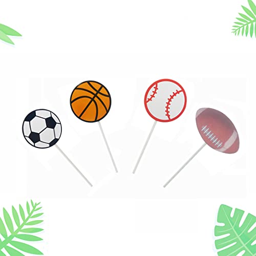 Morndew 24 Pcs Sports Fan With Basketball Baseball Soccer Volleyball Cupcake Toppers For Theme Party Birthday Party Wedding Party Decorations #TOP4