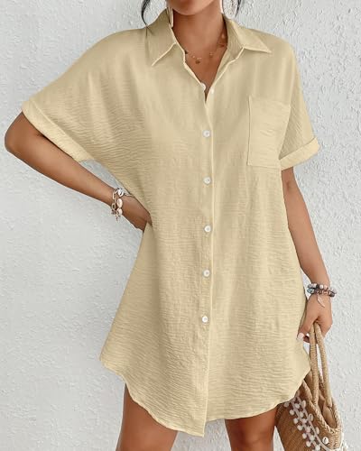 Image of Bsubseach Women Swimsuit Coverup Shirt Dress Button Down Bathing Suit Cover Up Beach Vacation Outfits