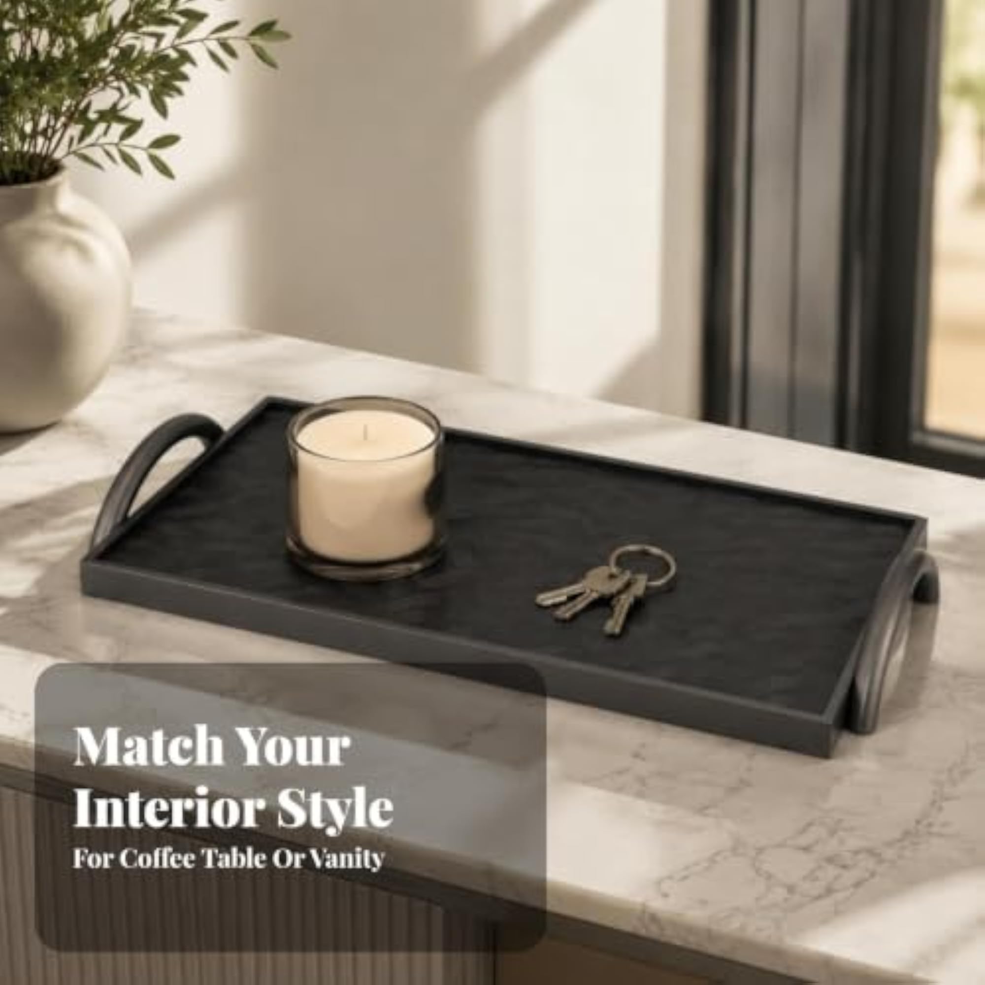 Textured Rectangle Metal Decorative Tray in Beige