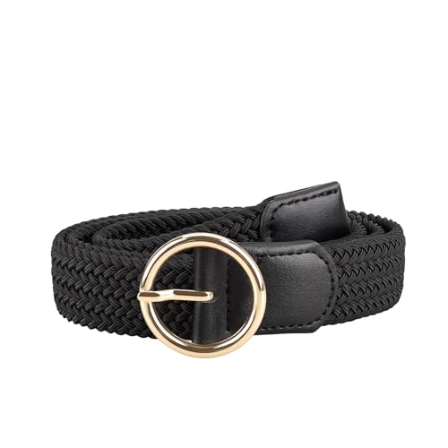 Women's Braided Stretch Elastic Belt Round Pin Buckle Woven Fabric Belts for Jeans 1.18" Wide2