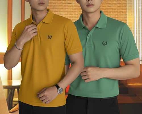 Image of MACK JONNEY Men's Solid Polo T-Shirt | Premium Cotton Blend | Regular Fit | Short Sleeve | Collared Casual Wear|Pack of 2 -MJ-157