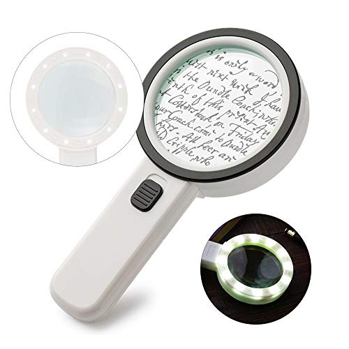 30X Magnifying Glass with Light - Handheld 12 LED Lighted Illuminated Large Lit Magnifier for Kids & Seniors Reading, Jewelers, Coins, Inspection, Exploring