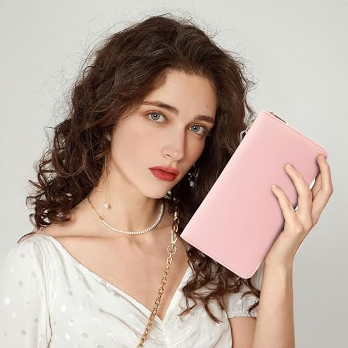 Image of Chelmon Women's Vegan Leather Clutch Wallet with Zip, Hand Strap, Large Capacity