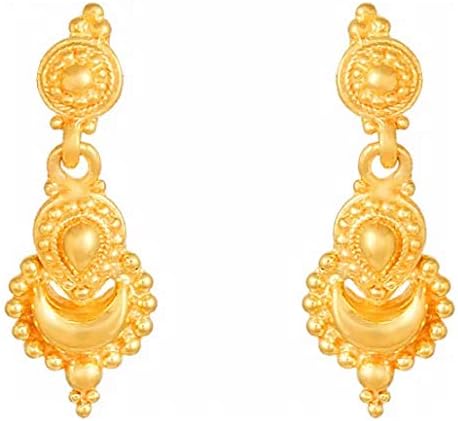 Certified Indian Handmade Solid 22K 916 Stamped Fine Gold Long Design Earrings