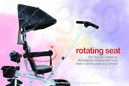 Image of kidsROAR Stroller Tricycle For Kids For 1 Year+ | 2 Year+ Baby Cycle With Rotational Leather Seat | Light Music | Removable Canopy | Push Handle | 4 In 1 Baby Cycle For 1 Year Kids (573R), Black