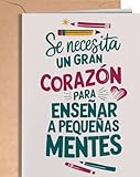 Tarjeta de Agradecimiento para Profesores - Tarjeta Felicitacion Profesora Guardería, Infantil, Primaria Fin de Curso - Regalos Despedida Profe, Seño, Maestra - Postal para Profes - Gran Corazón EU 55