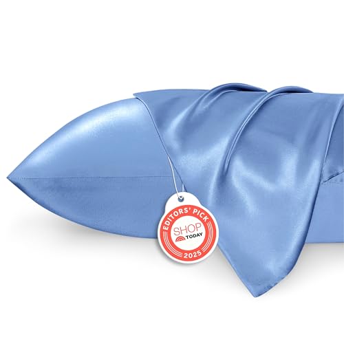 Image of Bedsure King Size Satin Pillowcase Set of 2 - Sky Blue Silky Pillow Cases for Hair and Skin with Envelope Closure, Similar to Silk Pillow Cases, Gifts for Women Men, 20x36 Inches, 2pcs