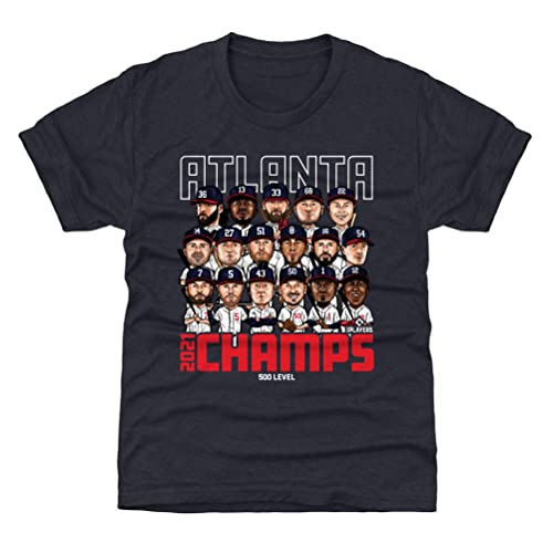 500 LEVEL Youth Atlanta Baseball 2022 Champions Shirt (Kids Shirt, 8Y Medium, Tri Navy) - Atlanta Baseball 2022 Champions WHT