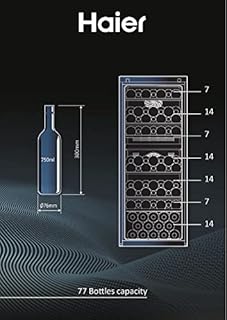 Haier Wine Bank 50 Serie 7 Cantinetta Vino Doppia Temperatura, 77 Bottiglie, Vetro Anti-UV, LED 3D, Controllo tramite App, Libera Installazione, Classe G, 49,7 x 58,5 x 127 cm, Nera - HWS77GDAU1