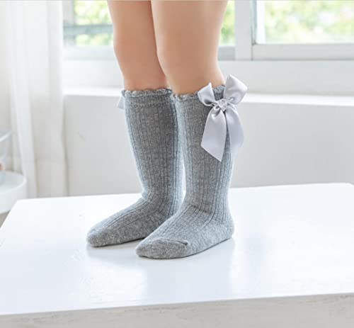 Sywwlov Baby Girls Non Slip Grip Knee High Socks Toddler Tube Bow Ruffled Long Stockings Cotton Socks2