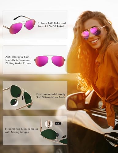 Image of LUENX Aviator Sunglasses for Women Men Polarized Lens Trendy Sun Glasses - UV 400 Protection 60MM with Accessories Driving