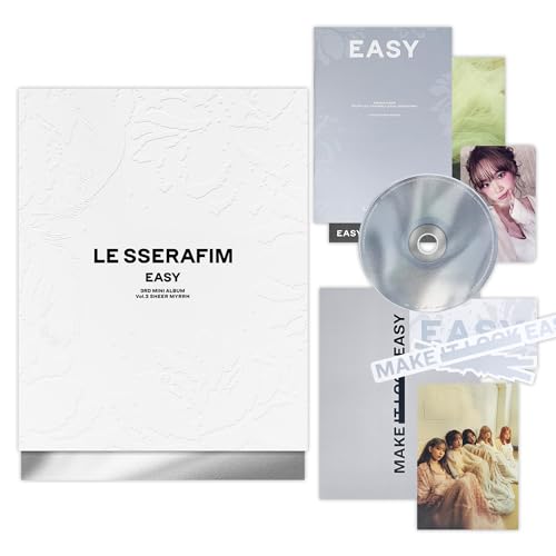 LE SSERAFIM - 3rd Mini Album [EASY] (Photobook Ver. - Vol.3 SHEER MYRRH) Outer Box + Booklet + CD + Photocard + Postcard + Sticker + Folding Poster + Lyric Book + 2 Pin Badges + 4 Extra Photocards
