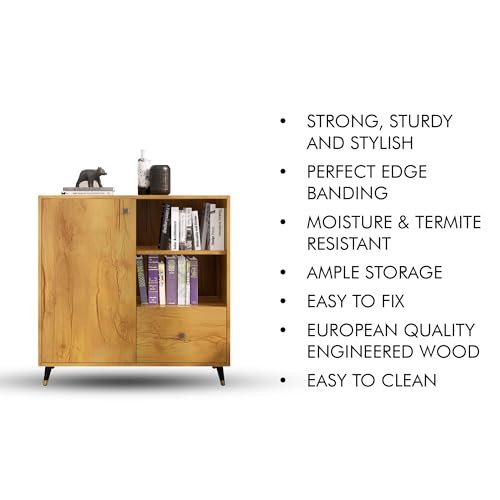 Image of Bniture Bookshelf for Home with 2 Open Shelf & Drawer | Engineered Wood Book Shelf for Home Display Rack | Multipurpose Bookcase Organizer for Living Room, Bedroom & Office | Giant Wood