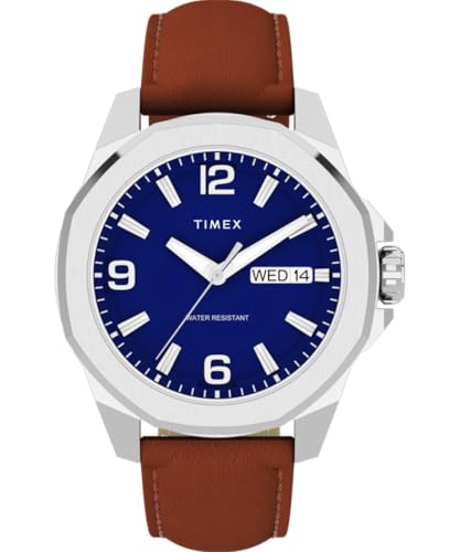 Montre Timex Essex TW2W92800 boîtier argenté et bracelet en cuir brun de qualité