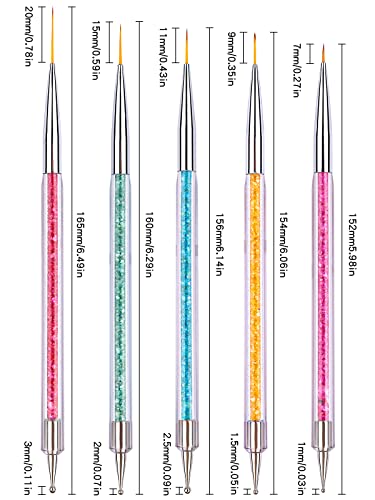 5 Stück Nail Art Liner Pinsel Nail Art Dotting Pen, EBANKU Nagel Pinsel Set Punktierung Stift Brushes Acryl Dual-Ended… – Bild 3
