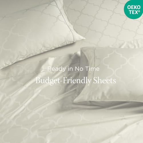 Image of Threadmill 300 Thread Count Cotton Full Sheet Set, Sateen, Jacquard, Ivory