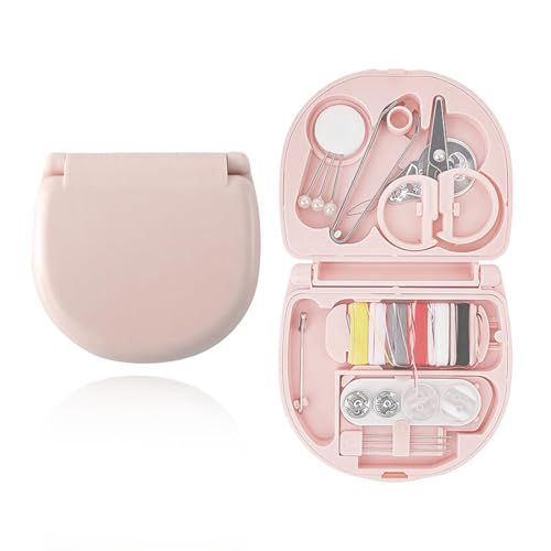 JUGUTA Juego De Costura Básico, Mini Juego De Costura De Viaje Para Niños, Práctico Kit De Costura Con Amplio Juego De Accesorios De Costura, Incluye Bobina, Aguja, Hilo Y Tijeras, Juego(Rosa)