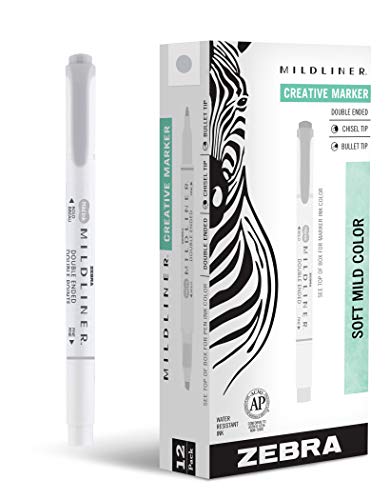 Zebra Pen Mildliner, Double Ended Highlighter, Broad and Fine Tips, Grey, 12-Count