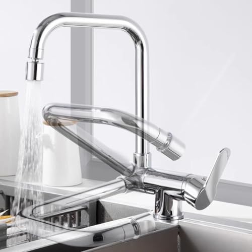 Robinet mitigeur d'évier de cuisine pliable laiton noir 2 jets