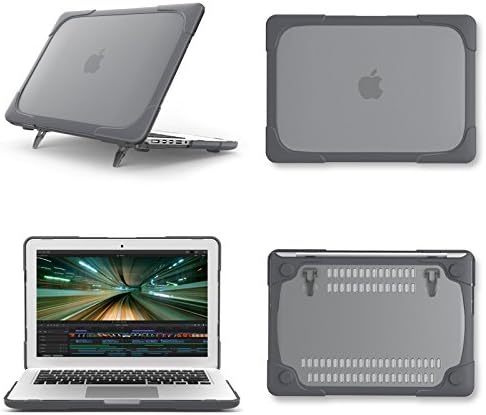 Compatible with MacBook Air 13 inch Case 2015-2017, 2 in 1 Rubberized Hard Plastic Case Shock Proof Cover Kickstand Case for Laptop Mac Air 13.3 inch (Models:A1369/A1466) - Grey