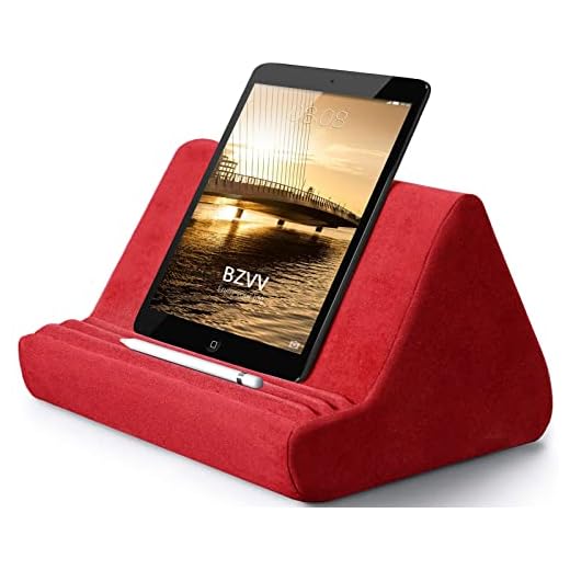 Soft Tablet Stand Pillow with Pocket,Tablet Cushion Stand,Adjustable 3 Viewing Angle,Lazy Holder Stand for Bed Sofa,Compatible with iPads Tablets eReaders Smartphones Books Magazines (Wine Red)