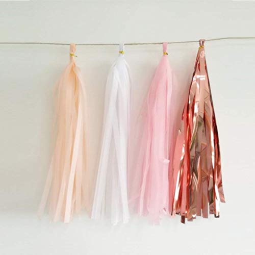 Image of 20PCS Shiny Tassel Garland Tissue Paper Tassel Banner,Table Decor,Tassels Party Decor Supplies - Rose Gold,Peach Color,Light Pink,White