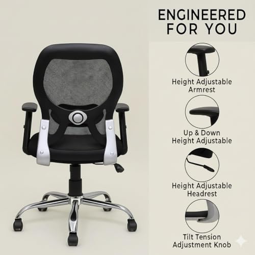 Image of Lakdi The Furniture Ergonomic High Back Office Chair with Adjustable Height, Mesh Back, Armrest & Tilt Lock-Comfortable Swivel & ExecutiveChair for Home & Office Work- SSL-885