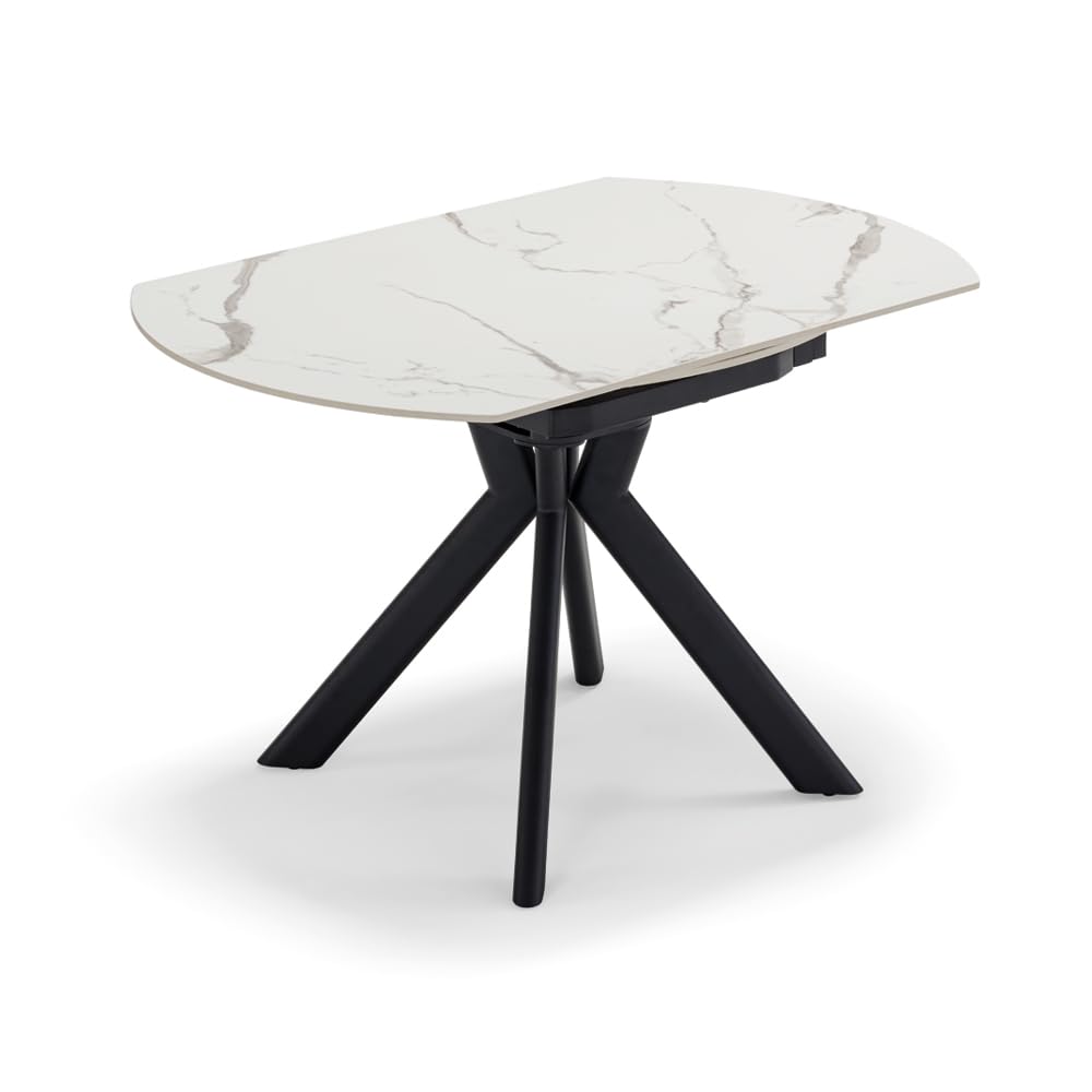 REDÒKASA Tavolo da pranzo ellittico allungabile 120x80 modello MAUI, con meccanismo di apertura automatico, design moderno per sala da pranzo, cucina e soggiorno (Marmo Calacatta Gold Lucido)