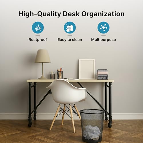 Image of The Better Home Set of 4 Desk Organisers | Pen Holder Clip Holder Dustbin File Holder | Metal Mesh Design | Multi-Purpose Office Supplies Organizer | Table Organizer for Office Desk