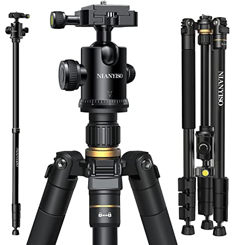 77” Dslr Camera Tripod For Travel - Nianyiso Compact Tripod For Camera, Professional Tripod With 36Mm 360 Degree Ball Head, Lightweight Aluminum Camera Tripods & Monopods Load Up To 33 Lbs #TOP27
