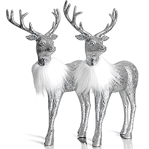 Ornativity silver glitter christmas reindeer xmas holiday party deer figurine statues dinner tabletop decorations centerpiece mantle 12 pack of 2  urban country home decor