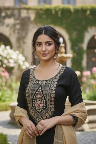 Image of GRECIILOOKS Kurta Sets for Woman | Kurti Set | Women's 3 Piece Dupatta Set | Silk Cotton Kurta Sets for Woman | Elegant Suit Set for Women Cotton | Women Kurta with Dupatta Cotton