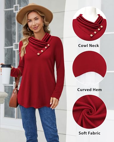 Image of Bulotus Womens Turtleneck Sweaters Ribbed Knit Split Cowl Neck Tunic Sweaters