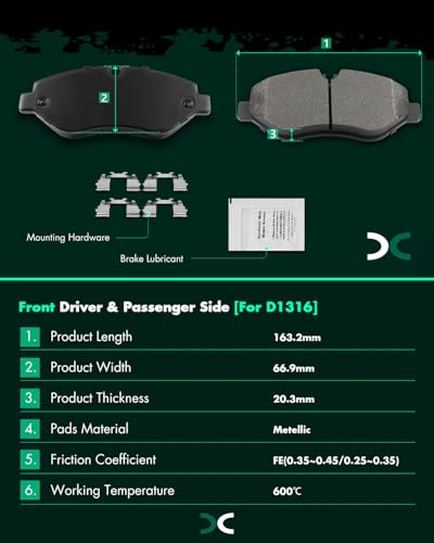 Image of SCITOO D1316 D1317 Front & Rear Metal Brake Pads Sets w /Hardware Replacement For Dodge For Sprinter 2500 07-09,For Freightliner For Sprinter 2500 07-12 14 16,For Benz For Sprinter 2500 10-18