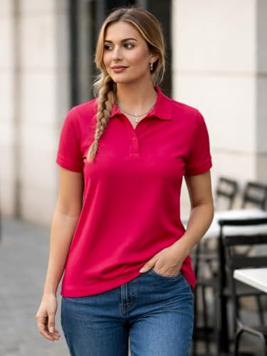 Image of Juneberry Women's Cotton Lycra Polo T- Shirt, Short Sleeve Casual Top, Soft, Lightweight, Stretchable & Stylish, Versatile Everyday Wear, Sizes S-2XL