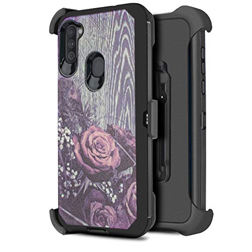 Customerfirst for Samsung Galaxy A11 Case [Built-in Screen Protector] Holster Belt Swivel Clip Kickstand Heavy Duty Full Body Armor Shockproof Protective Case (Rose)